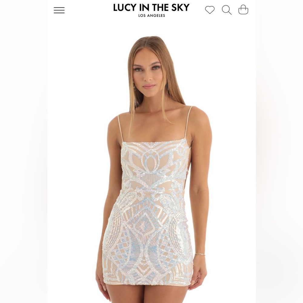 Lucy in the sky Starstruck Strappy Dress in Nude Iridescence size M